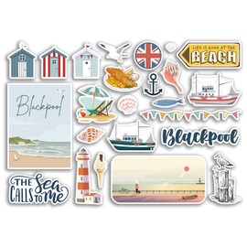 A5 Sticker Sheet Blackpool Vinyl Stickers - Beach Seaside British England Coast Sea Ocean Boat Flag Travel Holiday Scrapbook Gift Aesthetic #79075