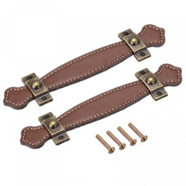 uxcell Leather Handle, 6.3" 2Pcs Surface Leather Furniture Handles, Door Handle Strap Suitcase Dresser Drawer Knobs Pulls Replacement, Brown