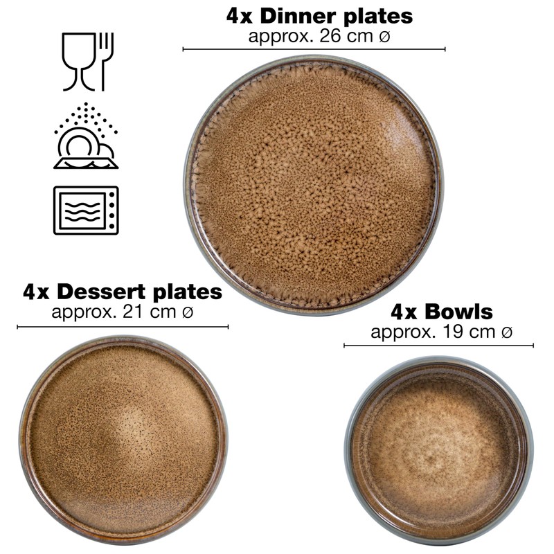 Solid 12-Piece Stoneware Dinnerware Set for 4 | Plate and