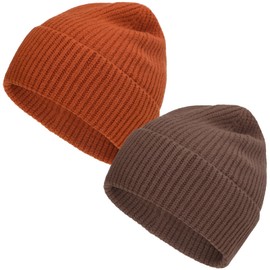 Hymisul Winter Beanie Toque Hats for Men Women, 2-Pack Unisex Wool Beanie Knit Winter Toque for Dad Mom (CA/US, Alpha, One Size, Large, Coffee & Orange)
