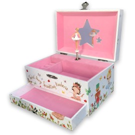 Play [ Somewhere Over the Rainbow ] (60 Tunes Option) Children Jewelry Box with Pullout Drawer Ballerina Jewelry Storage Music Box for Girls with Sankyo Musical Mechanism