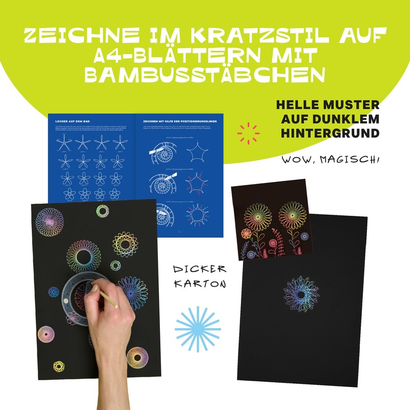CRAFTY CATS Spirograph 47-Piece Deluxe Kit with Scratch Pictures, Mandala