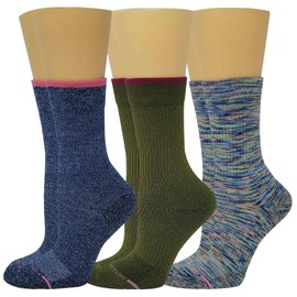 Dr. Motion Compression Crew Socks For Women Outdoor Hiking Walking With Enhanced Cushion And Breathable Arch Support 3 Pairs (Assorted B)
