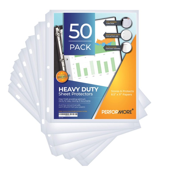 50 Sheet Protectors, Heavy Duty 8.5 X 11 Inch Clear