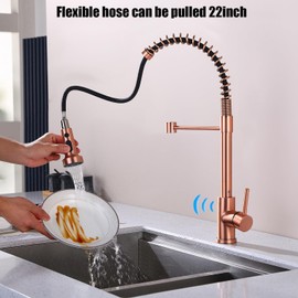Avola Copper Touchless Kitchen Faucet,Hands Free Rose Gold Touchless Kitchen Sink Faucets,Touchless Faucet for Kitchen Sink,Motion Sensor Smart Touchless Kitchen Faucet in Copper Finish