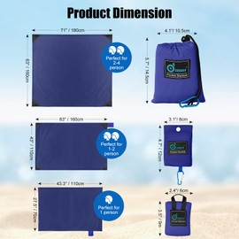 Odoland Picnic Blanket 70 x 110 cm Pocket Blanket Waterproof Heatproof Sandproof Thin Ground Sheet - Lightweight Foldable Beach Mat for Outdoor Camping, Travel, Hiking, Picnic for 1 People