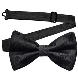 GUSLESON Paisley Black Bow Tie for Men Pre-Tied Solid Bowties for Wedding Business Party (0496-08)