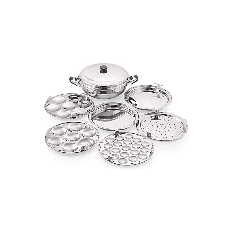 Tabakh Stainless Steel Multi Kadai with Steamer Plate, Mini Idli