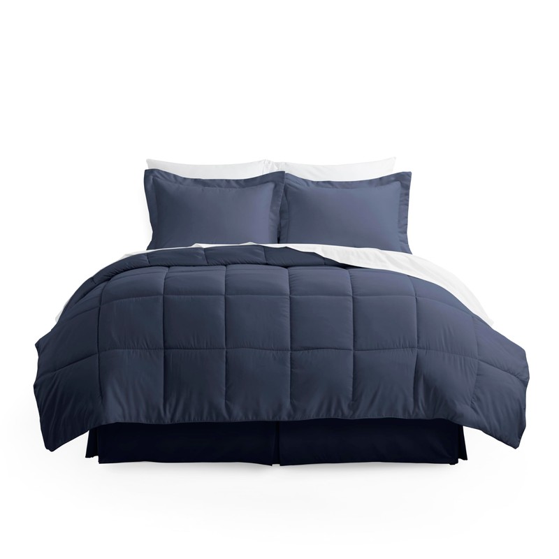 Merit Linens 8-Piece Down-Alternative Comforter Set - Twin Navy