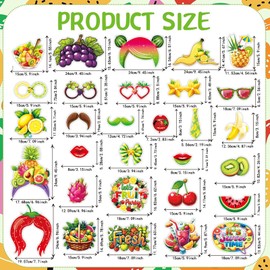 30 Pieces Fruit Birthday Party Decorations Fruit Photo Booth Props Hawaiian Theme Birthday Party Favor for Summer Luau Supplies (Red&Green)
