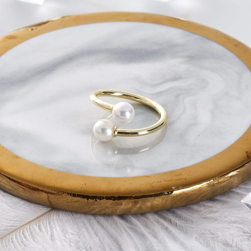 Philip Jones Gold Plated Adjustable Double Pearl Ring