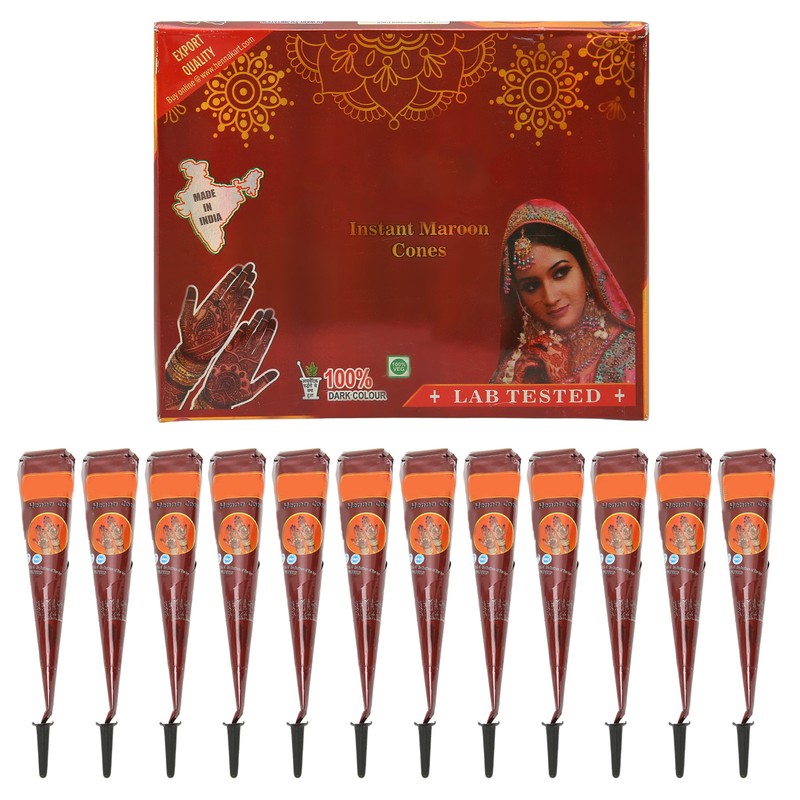 12PCS Temporary Tattoo Paste Cones Brown India Hand Painting Drawing