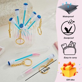 Upgrade 48 Pieces Disposable Mascara Wands Set, Include 24 Pcs Crystal Lash Spoolies Brush and 24 Pcs Reusable Keychain Empty Eyelash Brush Tubes