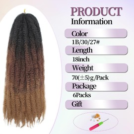 XIIMENALU Marley Twist Braiding Hair Afro Twist Hair Kinky Curly Cuban Twist Hair Senegalese Twist Crochet Hair Marley Twist Hair Synthetic Crochet Braids Marley Hair (1B/30/27#, 18 inch/6 Packs)