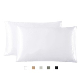 Hboemde White Satin Pillowcase 2-Pack Satin Pillowcases Set for Hair and Skin, White Pillow case Set of 2 Slip Cooling Envelope Closure Pillowcases (Queen 20x30)