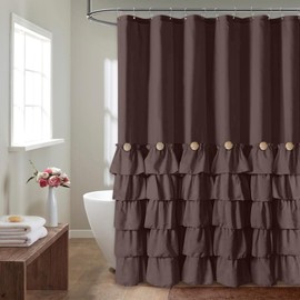 Seasonwood Brown Shower Curtains for Bathroom Dark Brown Shower Curtain Brown Ruffle Shower Curtain Button Farmhouse Style Fabric Shower Curtain (Brown)