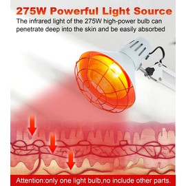 XTKHRZ Infrared Bulb Heat Lamp, 275W Infrared Light Bulbs, Red Light Therapy Bulb, Near Infrared Heat Lamp for E26/E27 Base