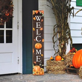 Fall Porch Sign Welcome Sign For Front Porch Maple Leaf Pumpkin Sunflower Home Decor Indoor Outdoor Autumn Wooden Vertical Sign For Patio Front Door Porch Wall Yard