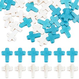 SUNNYCLUE 1 Box 100Pcs Cross Beads Bulk White Blue Synthetic Turquoise Stone Beads Easter Holiday Pocket Crosses 16x12mm Mini Small Loose Spacer Cross Beads for Jewellery Making DIY Beading Supplies