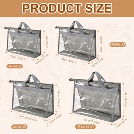 Cabaubl 10 Pcs Dust Bags for Handbags,Clear Handbag Storage Organizer,Purse Storage Organizer for Closet,Purse Protector Storage Bag with Zipper Handle and Hooks (Grey)