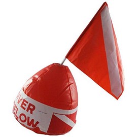 Scuba Choice Diver Below Inflatable Signal Floater with Dive Flag – 13" Diameter, Red, for Safety and Visibility in Water, 12" x 11" Flag, Durable Easy to Use, Ideal Diving, Boating & Water Sports