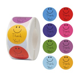 500 Pcs Smiley Thank You Stickers 1 inch, Thank You Sticker Roll, Thank You Stickers Small Business, Adhesive Labels for Thank You Stickers Small Business Packaging (1 Pack)