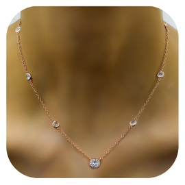 AceLay 14k Gold/Silver/Rose Plated Pearl Necklaces for Women | Simulated Diamond By The Yard Station Necklace | Dainty Solitaire Pendant Necklace with station Cubic Zirconia - Womens CZ Chain