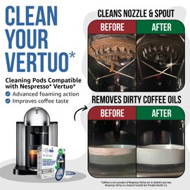 Caffenu Cleaning Pods Compatible with Nespresso Vertuo. 4 Cleaner Capsules. For Improved Coffee Flavor and Crisp Coffee. Use with Descaling Kit