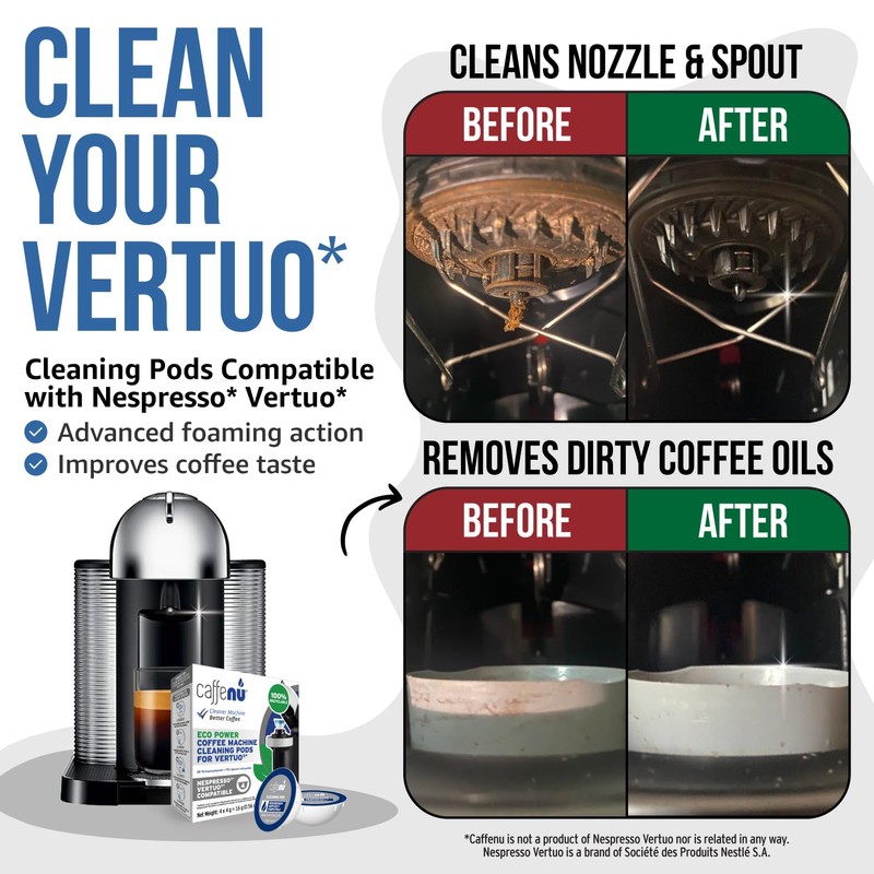 Caffenu Cleaning Pods Compatible with Nespresso Vertuo. 4 Cleaner Capsules.