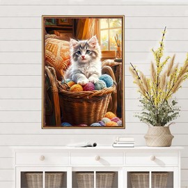 MEIYUDA Cat Diamond Painting Kits for Adults, 5D DIY Relax Cat Diamond Art Kits, House Diamond Art Crystal Picture Round Full Drill Gem Art for Home Wall Decor 30x40cm