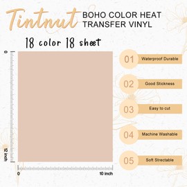 Tintnut Boho Color Heat Transfer Vinyl - 18 Sheets 12 X10 Inche Neutral Tone Brown HTV Vinyl Aqua Iron On Vinyl Beige/Brown/Tan/Light Lilac HTV for T-Shirts Compatible with Silhoutte Cameo