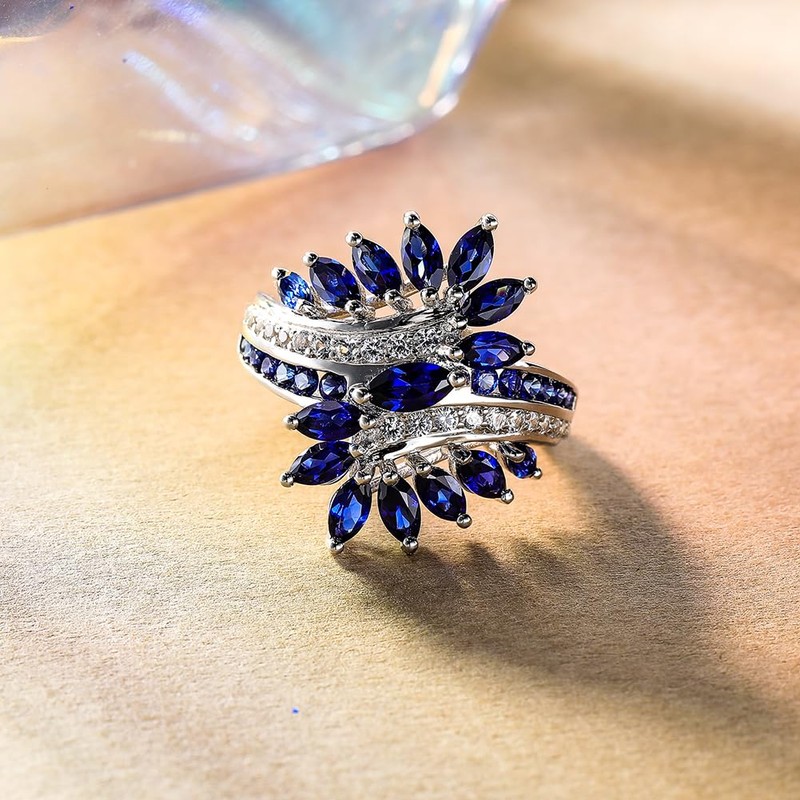 AGRULE Blue Sapphire Rings for Women 925 Sterling Silver September