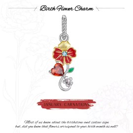 Minimalist Charm Jewelry January Carnations Flower Birthstone Charm, January Charm, Gift For Women