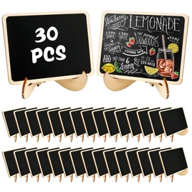 30 pieces mini chalkboards with stand, 10 x 7.5 cm wooden chalkboard, small, mini boards for labelling, table stand, chalkboard, small set, as place card, price tags for wedding, buffet, birthday