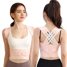 NormXinRui Adjustable Back Posture Belt, Posture Corrector for Women and Men, Relieve Neck and Shoulder Pain (Pink, S)