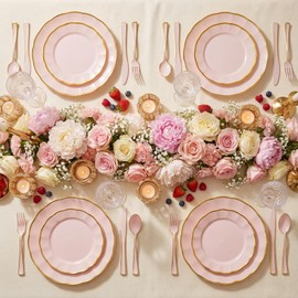 120pcs Pink and Gold Plastic Silverware Disposable Utensils Set