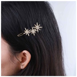 Allereyae Crystal Starburst Hair Clip Barrette Rhinestone Star Hairpins Barrette Gold CZ Cluster Star Head Clip Headwear Crystal Wedding Hair Accessories for Women and Girls (Gold)