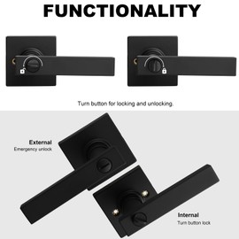 Bamberg 121SQ Door Lock Lever Handle for Entrance, Door Lever, Bed Bath Door Handle, Modern Heavy Duty Interior Door Lock for Left or Right Door (Privacy, Black, 1 Pack)