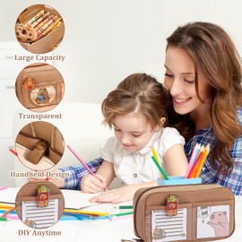 ExcellaElite Capybara Pencil Case Stationery Set with Cute Capybara Design with Compartments, Wide Opening Mouth Pencil Pouch for Stationery, Cosmetics and Toiletry Storage