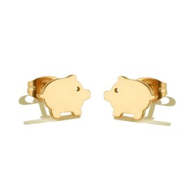 Simple Pig Stainless Steel Stud Earrings for Women Teen Girls Cartilage Hypoallergenic Tiny Small Studs Earring Minimalist Jewelry (Gold)