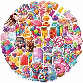 50PCS Candy Stickers for Bumper,Scrapbook,Skateboard,Water Bottle,Notebook,Suitcase,Laptop,Cute Snack Stickers,Teens Girls Sticker,Kawaii Food Waterproof Vinyl Graffiti Decal