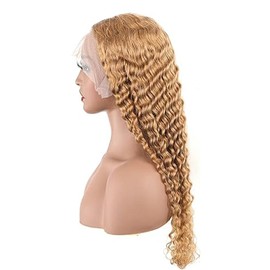 Lakaisa Deep Wave Human Hair Wig, Blonde, 4 x 4 Lace Front Real Hair Wig, Wear and Go Glueless, 100% Unprocessed Brazilian Remy Hair Wig, Real Hair, Women, No Smell for Woman, 76 cm