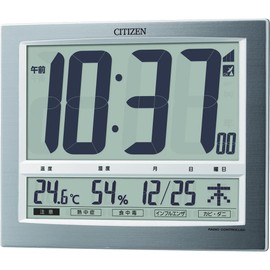Rhythm Citizen 8RZ140-019 Wall Clock, Dual Use, Radio Clock with Temperature and Hygrometer, Silver, 7.6 x 9.5 x 1.3 inches (19.4 x 24.2 x 3.2 cm)