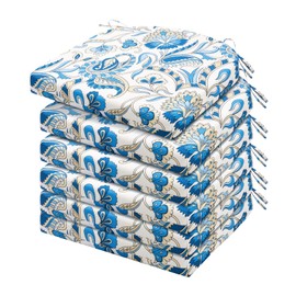 HARBOREST Outdoor Chair Cushions Set of 6 - Round Corner Water Resistant Outdoor Cushions for Patio Furniture - Patio Furniture Cushions with Ties, 17"x16"x2", Blue Butterfly