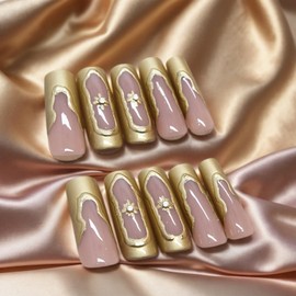 Press On Nails - Long Square Chrome Powder Fake Nails with Glaze Finish |Salon Quality |24 nail kit -12 Sizes with 48 Jelly tabs| Reusable Durable Effortless- Removal False Nails