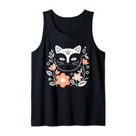 Minimalist Cat Elegant Floral Botanical Line Art Tank Top