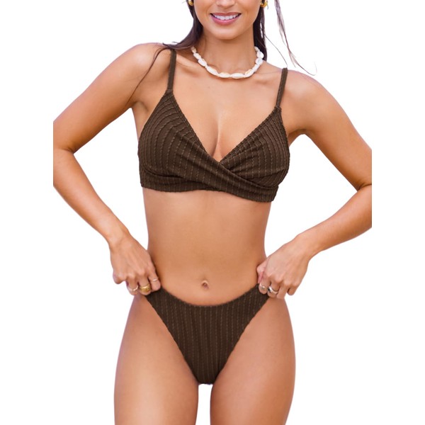CUPSHE Women's Bikini Sets V Neck Twisted Front Adjustable Straps