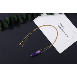 MAIBAOTA 2 Pcs Amethyst Crystal Necklaces for Women Men Natural Healing Crystal Stone Pendant Necklace Gold Chain Necklace Jewelry Gifts