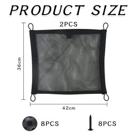 2 Hanging Storage Net Pockets, Equipped with 8 Hanging Buckles and 8 Screws, Elastic Storage Mesh Bag, Storage Accessories for Car