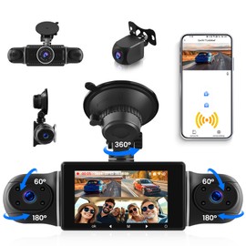 CAMECHO Dashcam Car Front Rear with 4 Cameras FHD 1080P Wide Angle 3 Inch IPS Screen 360° Dash Cam with WiFi App Night Vision Device G-Sensor 24H Loop Recording Parking Monitor + Reverse Line